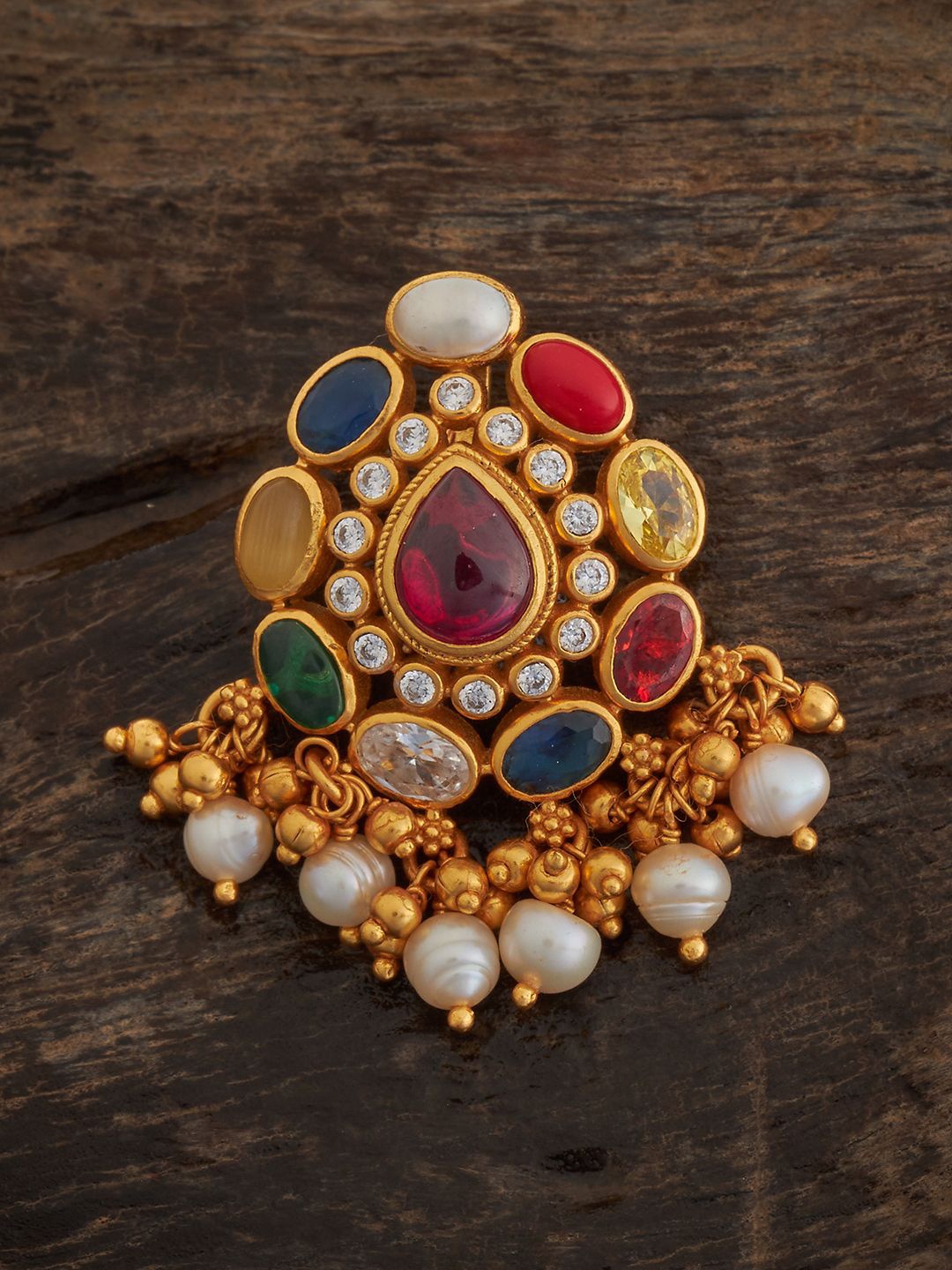 

Kushal's Fashion Jewellery 92.5 Pure Silver Gold-Plated Stones Studded Pendant