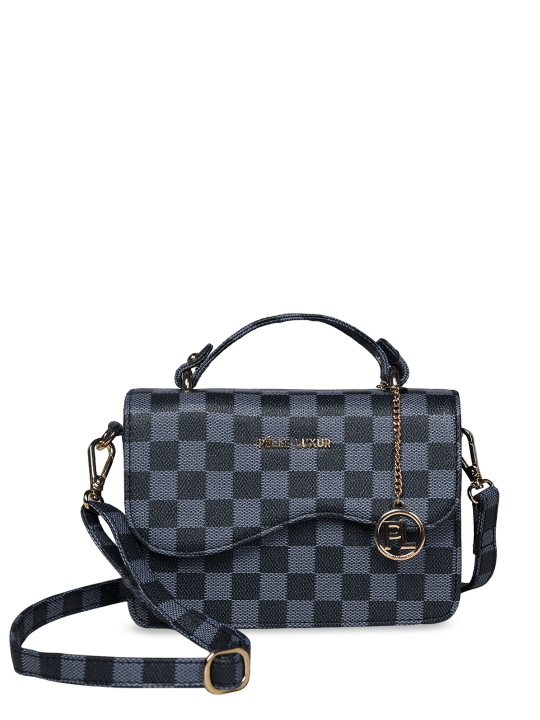 

PELLE LUXUR Checked PU Structured Handheld Bag, Purple