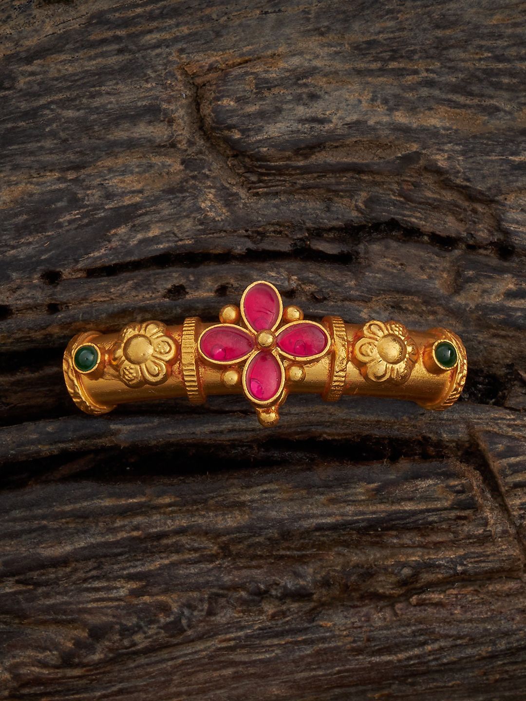

Kushal's Fashion Jewellery 92.5 Pure Silver Gold-Plated Stone Studded Temple Bangle