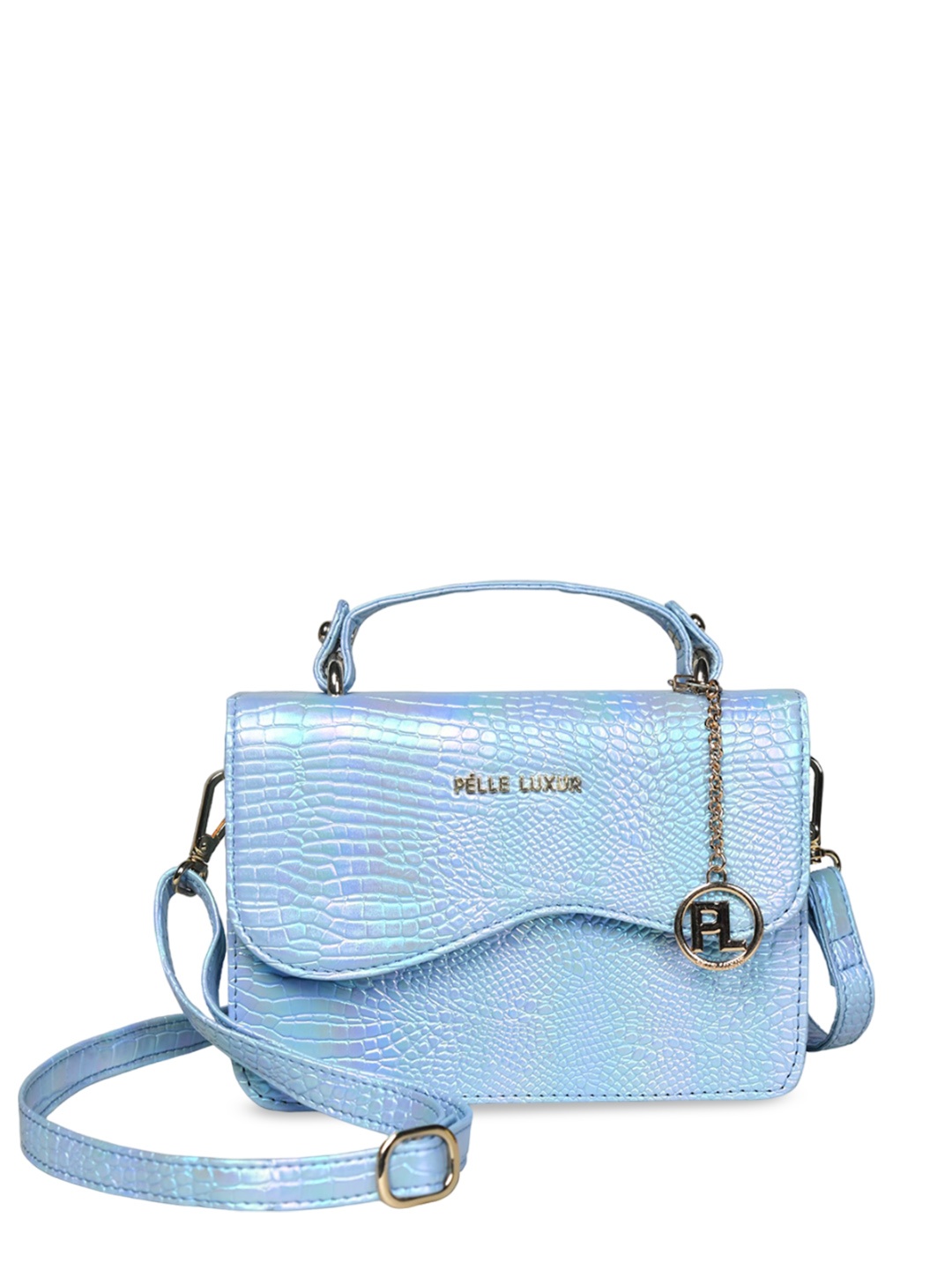 

PELLE LUXUR Animal Textured PU Structured Satchel, Blue