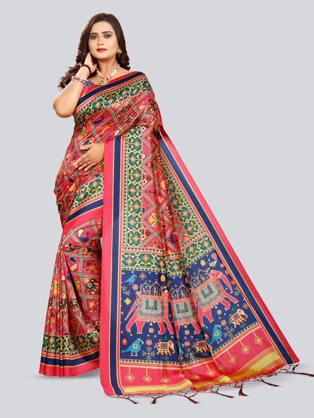 

Kaizen TEXO FAB Ethnic Motifs Patola Saree, Pink