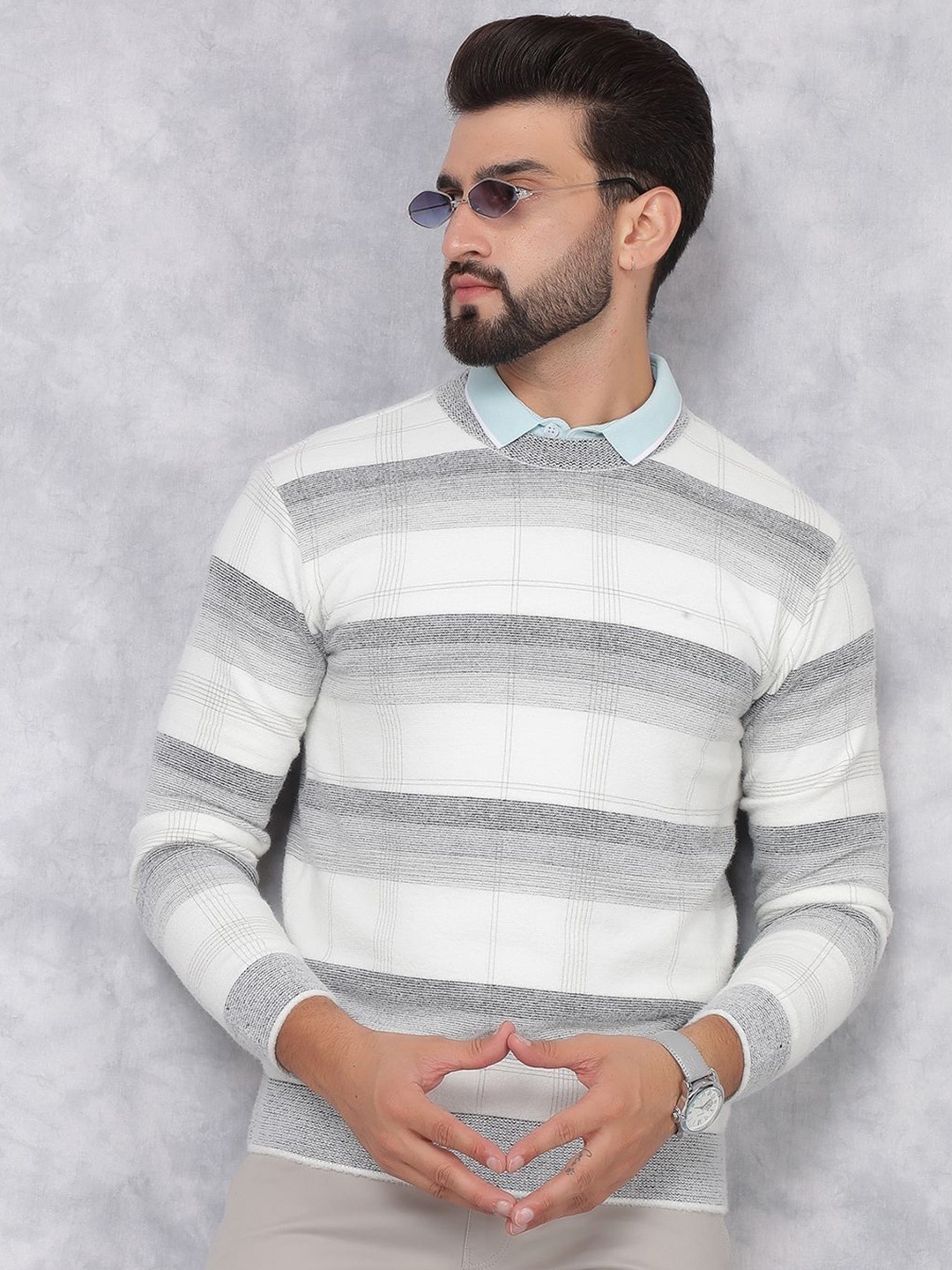 

Crimsoune Club Men Striped Pullover, White