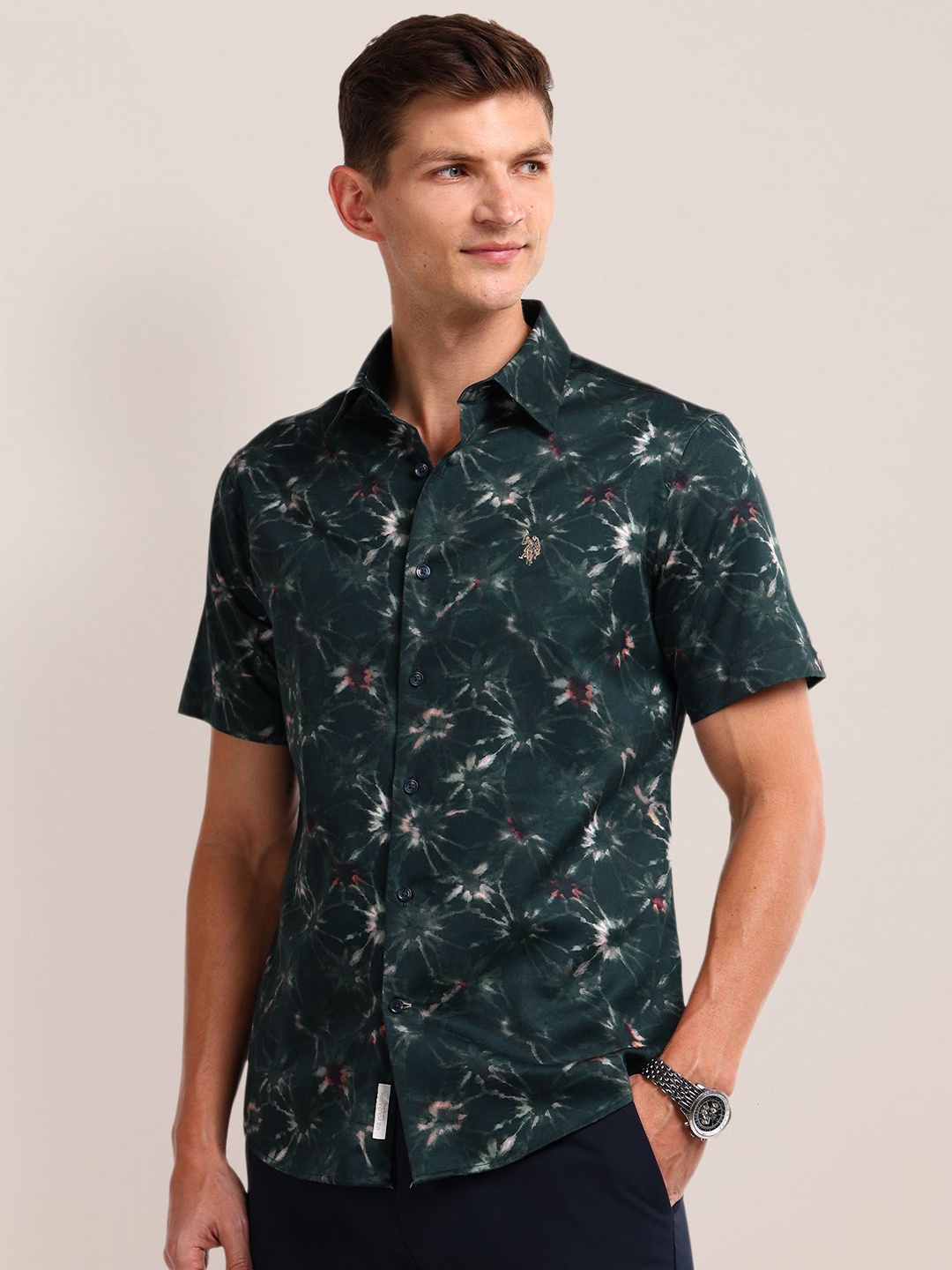 

U.S. Polo Assn. Men Classic Floral Opaque Printed Casual Shirt, Green