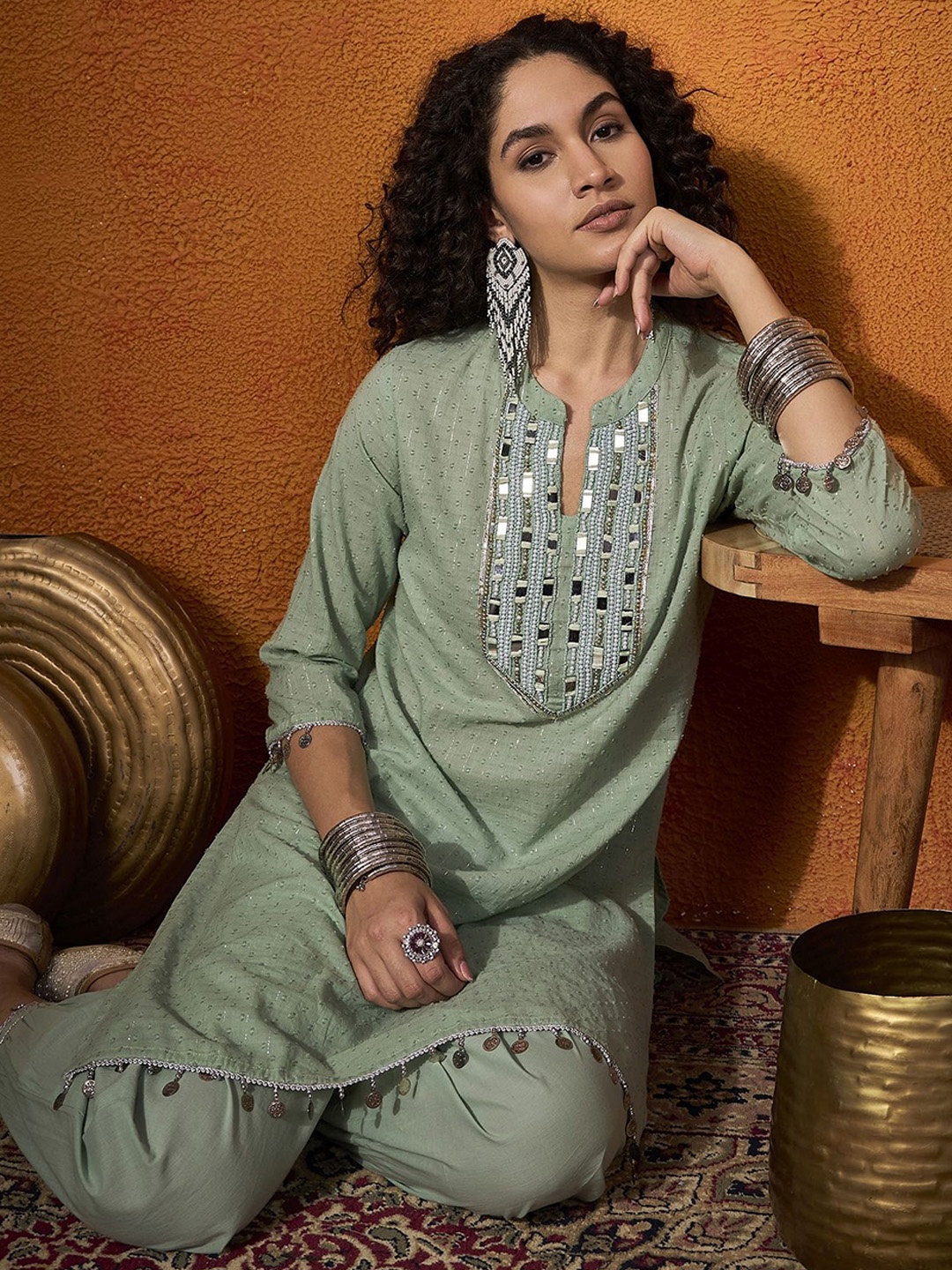 

Anouk Printed Regular Kurta With Trousers, Green