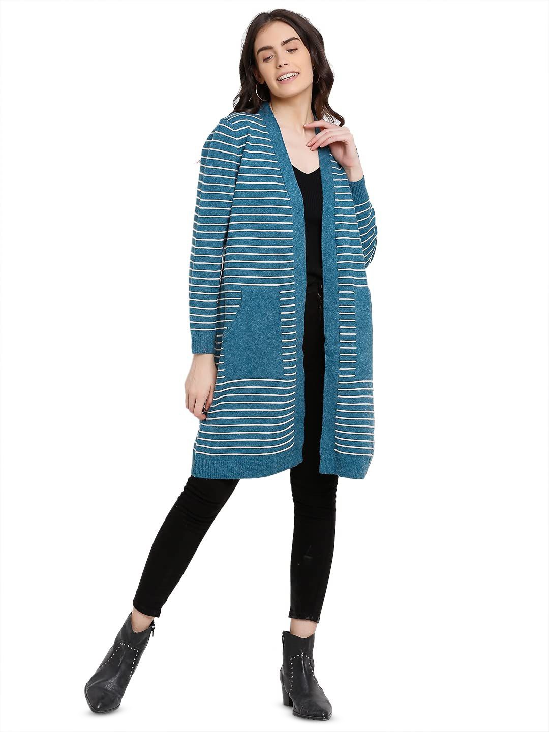 

Global Republic Women Striped Longline Shrug, Blue