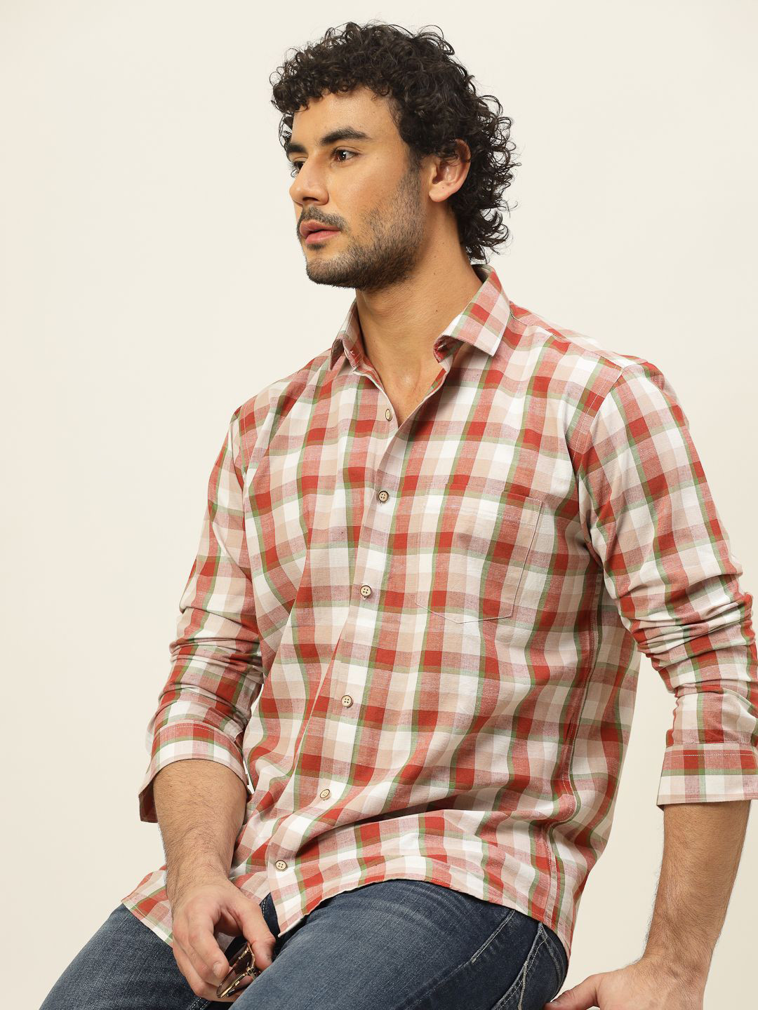 

JADEBERRY Men Classic Slim Fit Opaque Checked Casual Shirt, Maroon