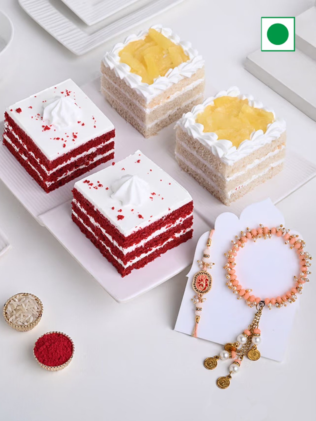 

Floweraura Set Of 2 Pineapple Pastries & Red Velvet Pastries Gift Set, Gold