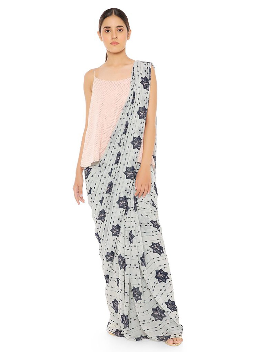 

Payal Singhal Floral Print Georgette Longline Top, Pink