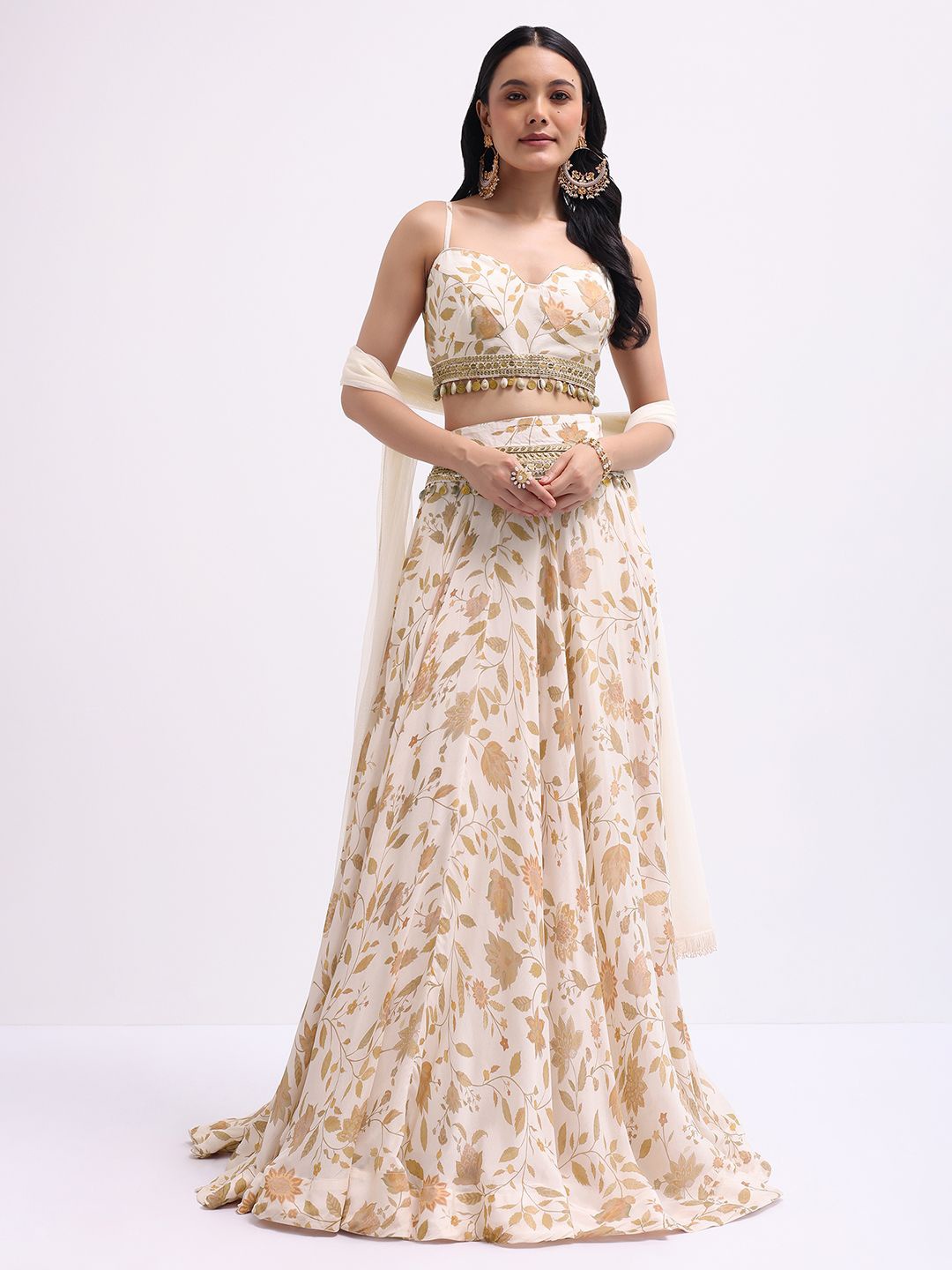 

KALKI Fashion Printed Ready to Wear Lehenga & Blouse With Dupatta, Off white