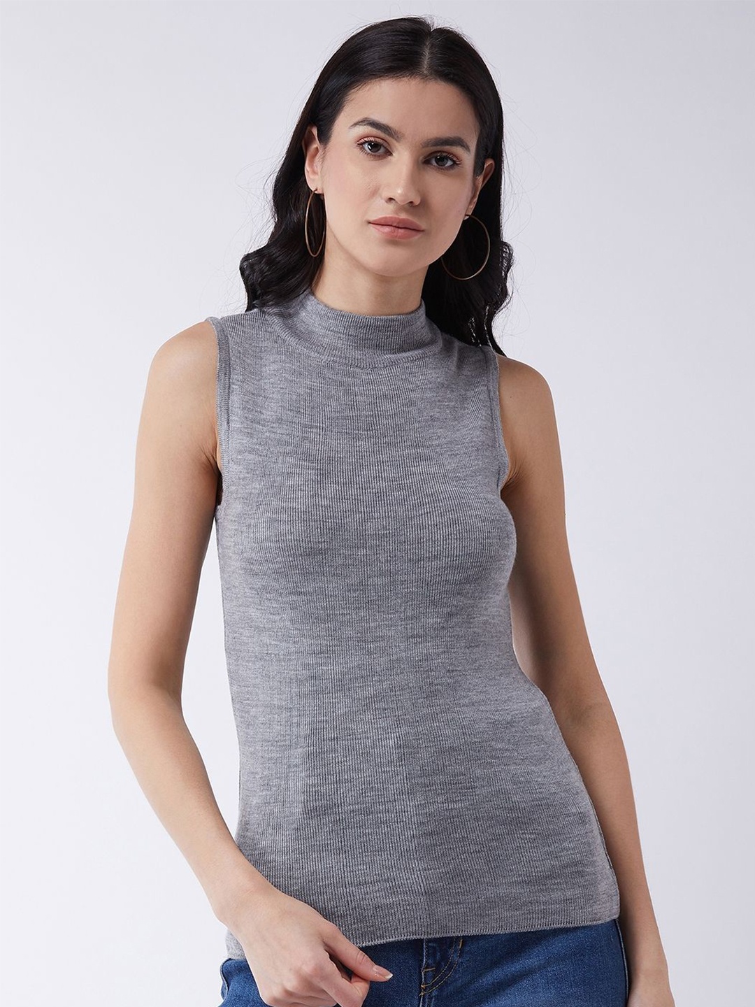 

FEMEA Women Ribbed Pullover, Grey melange