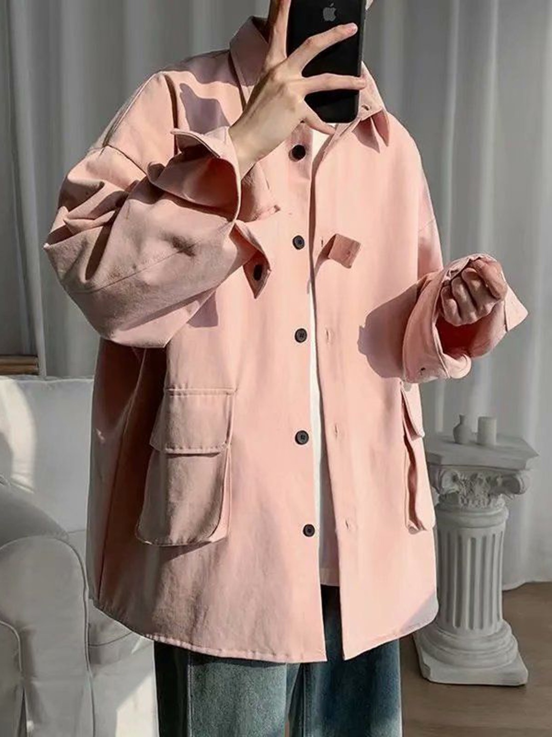 

StyleCast Men Striped Longline Padded Jacket with Patchwork, Peach