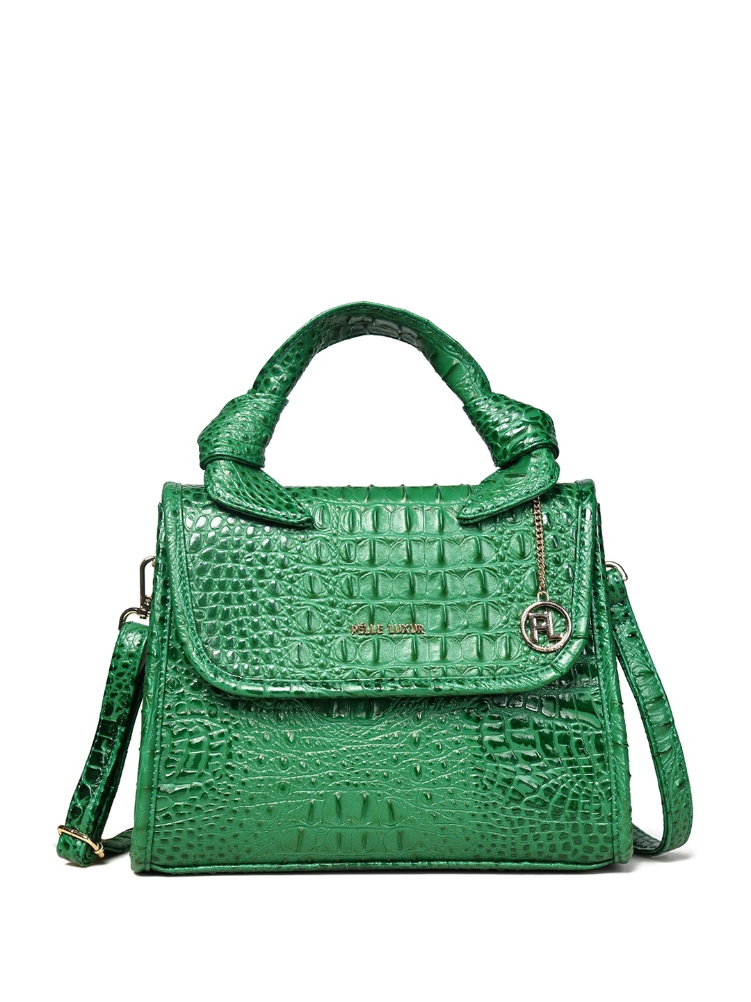 

PELLE LUXUR Textured PU Structured Satchel, Green