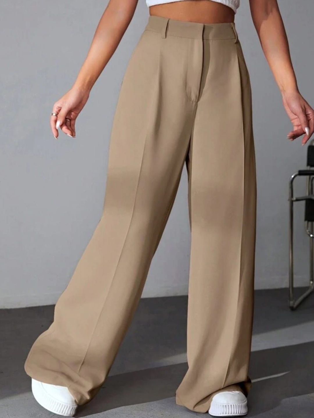 

BROADSTAR Women Pleated Korean Pants, Beige