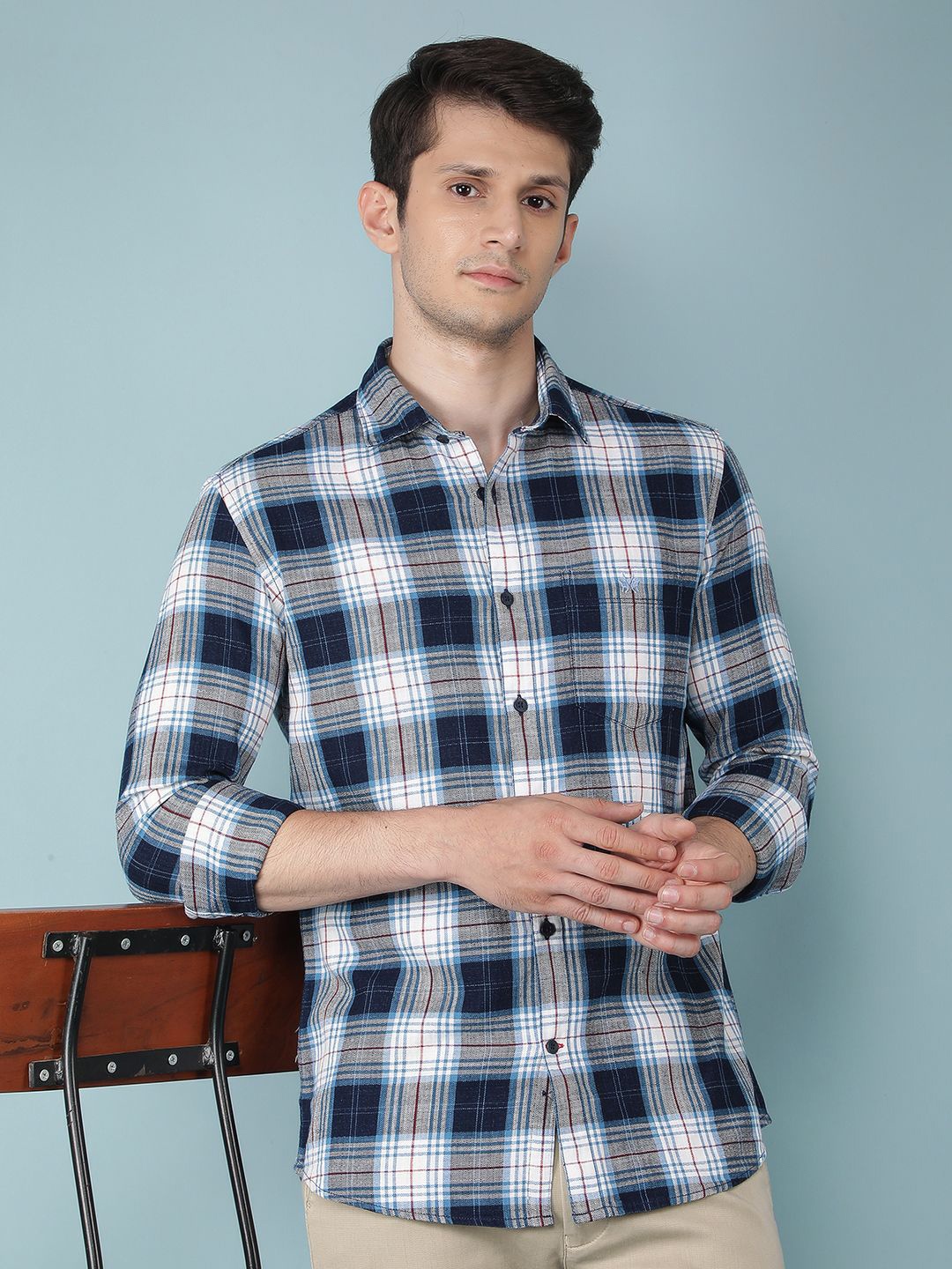 

Crimsoune Club Men Classic Slim Fit Tartan Checks Opaque Checked Casual Shirt, Blue