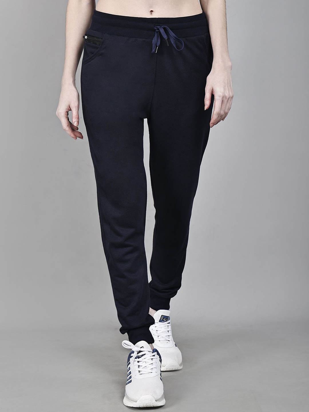 

DYWER Women Cotton Mid Rise Joggers, Navy blue