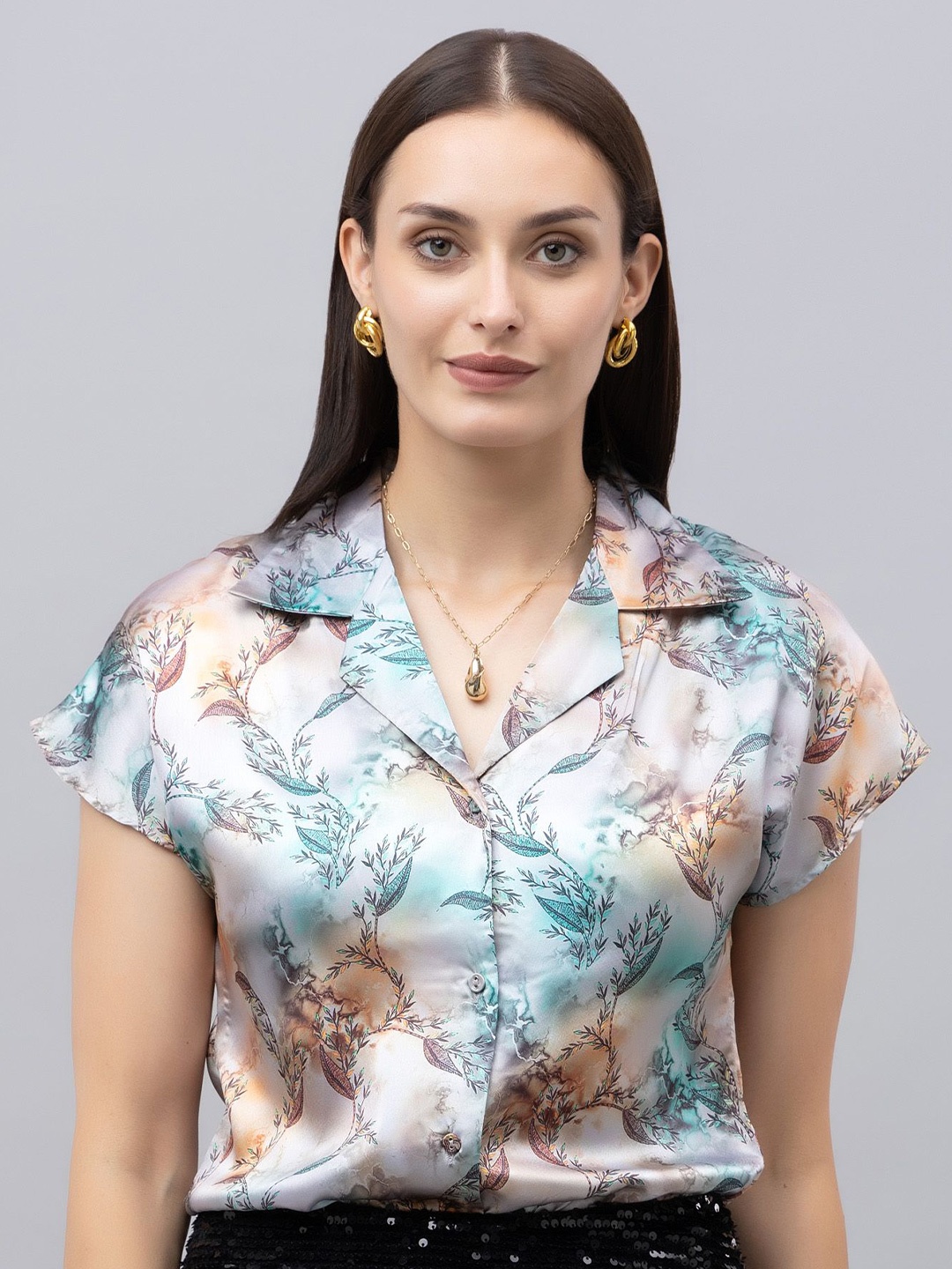 

PURYS Women Smart Floral Opaque Printed Casual Shirt, Grey