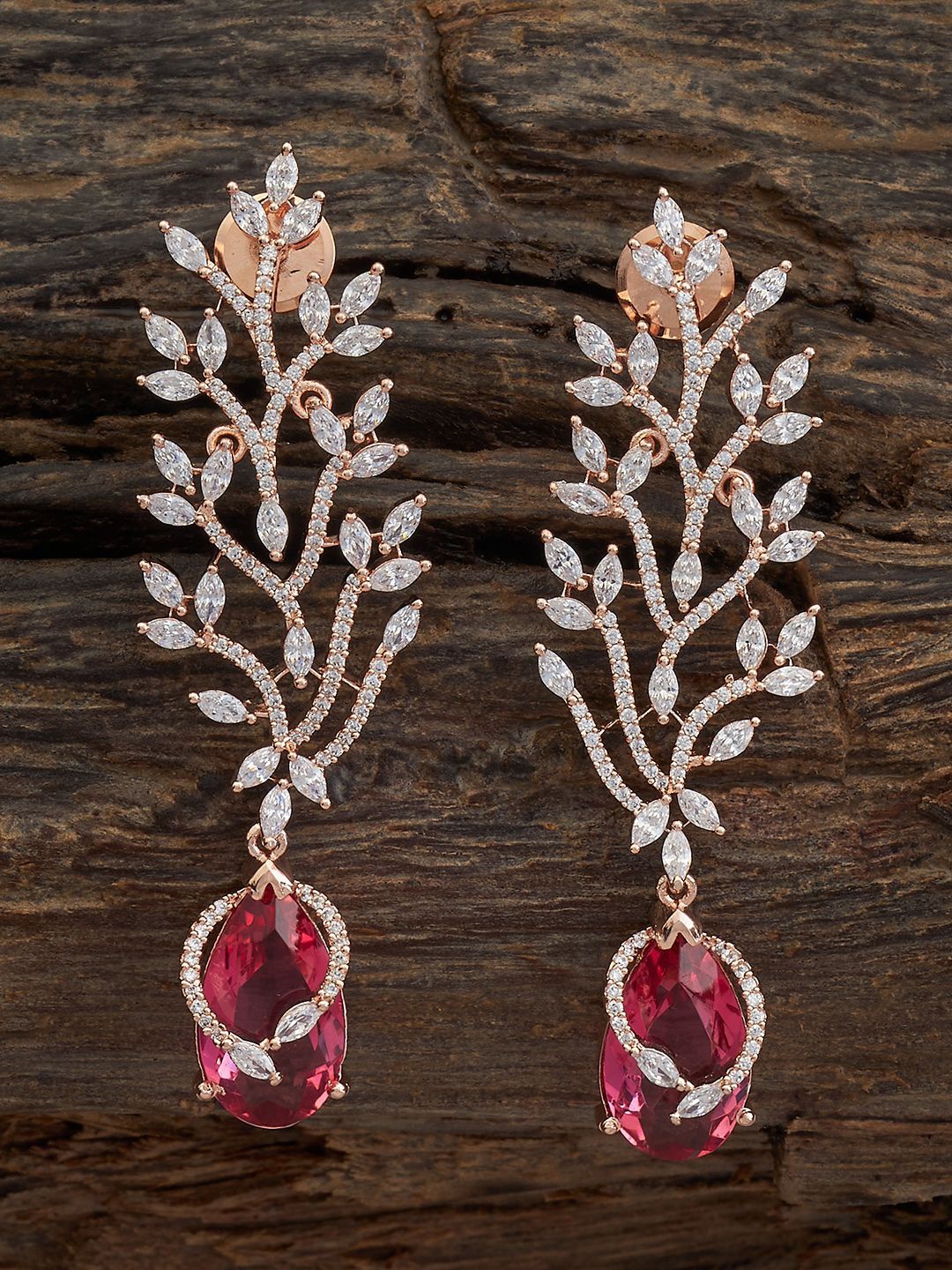 

Kushal's Fashion Jewellery Rose Gold-Plated Cubic Zirconia Studded Drop Earrings, Red