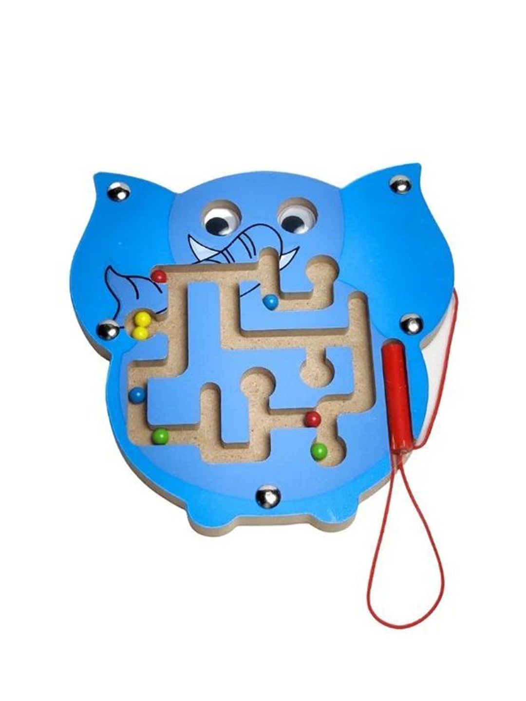 

BAESD Kids BPA Free Elephant Magnetic Pen Driving Bead Maze Wooden Jigsaws Puzzle Board, Blue