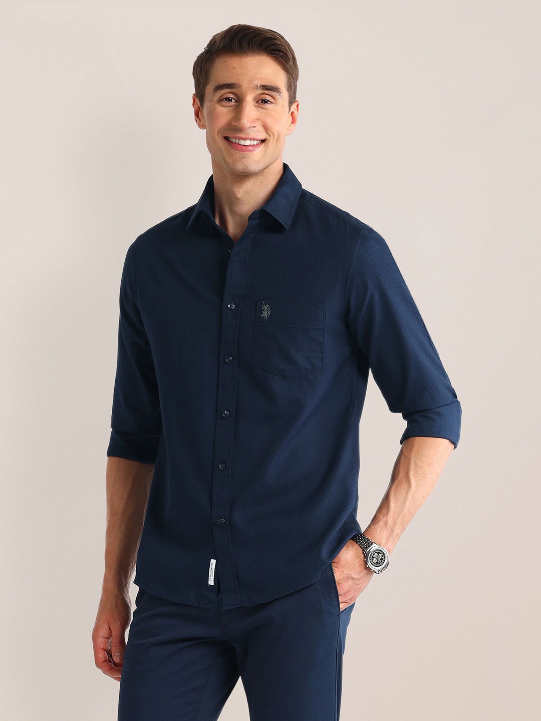 

U.S. Polo Assn. Men Classic Opaque Casual Shirt, Blue