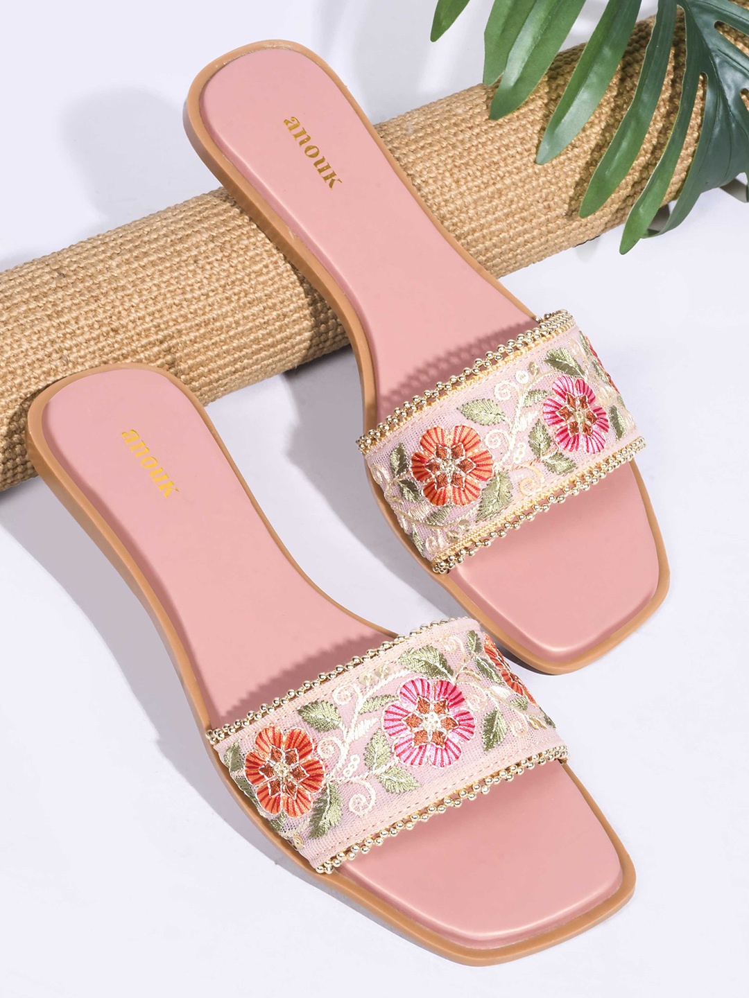 

Anouk Women Embroidered Open Toe Flats, Pink