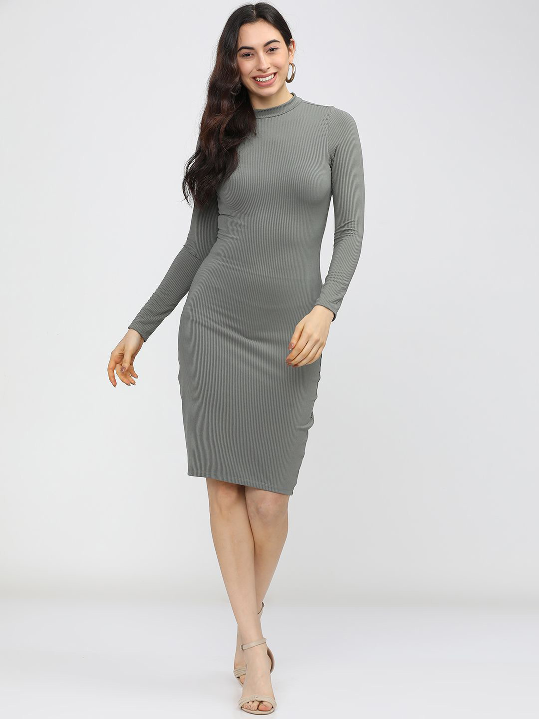 

Tokyo Talkies Round Neck Knited Bodycon Dress, Grey