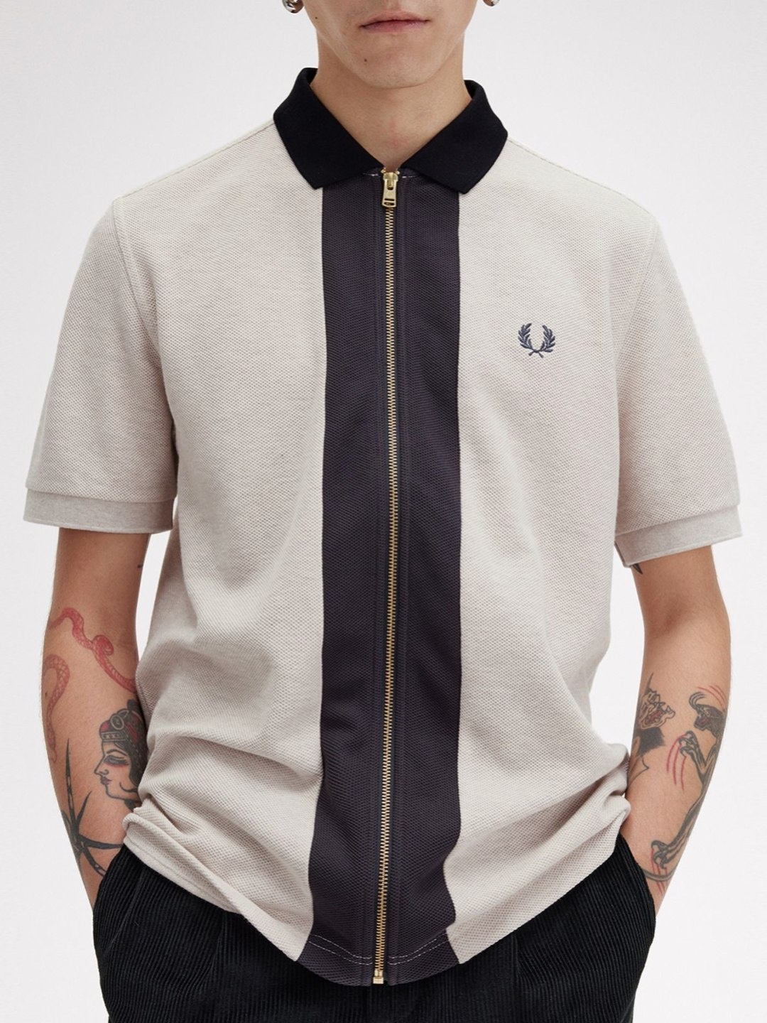 

Fred Perry Men Striped Polo Collar T-shirt, Grey