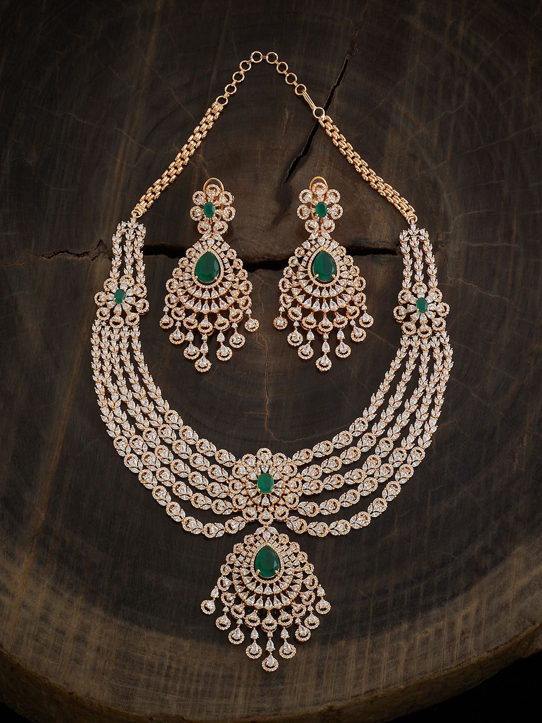 

Kushal's Fashion Jewellery Gold-Plated Cubic Zirconia Stone Studded Jewellery Set