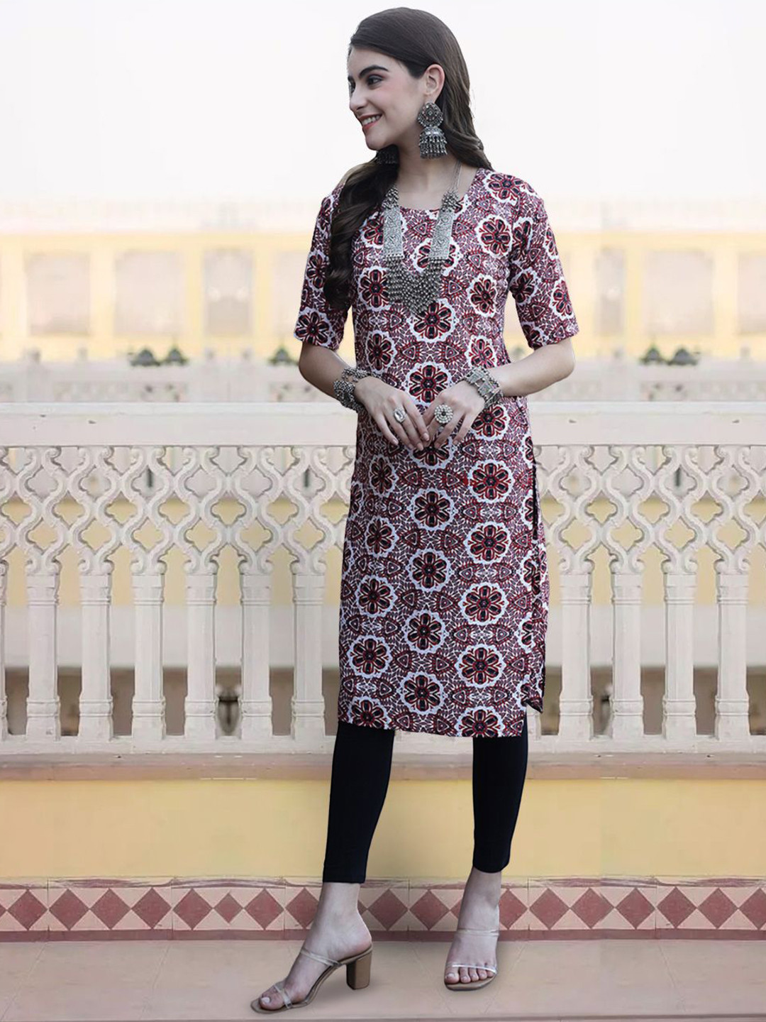 

7Threads Women Floral Printed Thread Work Floral Crepe Anarkali Kurta, Multi