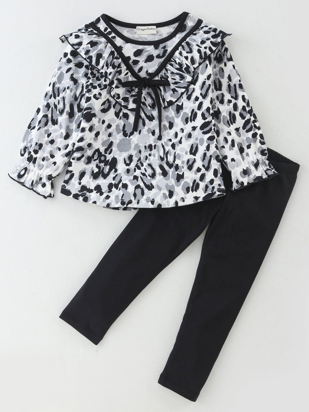 

CrayonFlakes Girls Printed Top with Leggings, Black