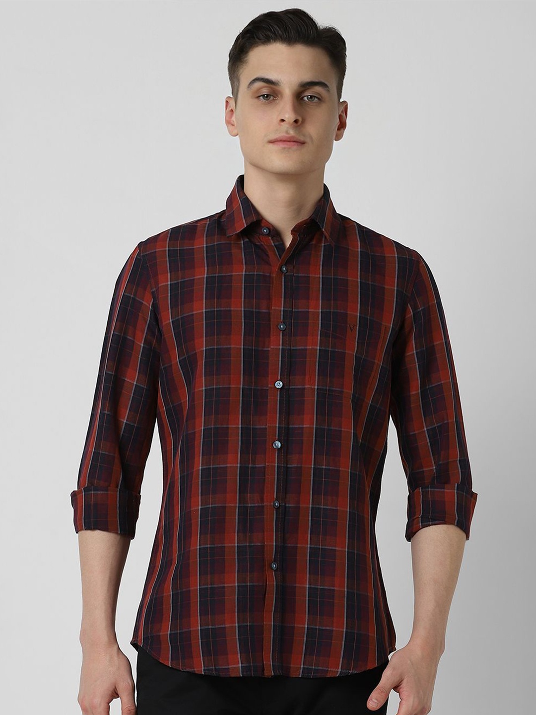 

Van Heusen Sport Men Slim Fit Tartan Checks Opaque Checked Casual Shirt, Red