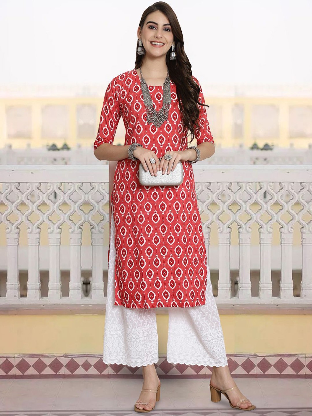 

7Threads Women Ethnic Motifs Printed Sequinned Floral Crepe Kurta, Multi