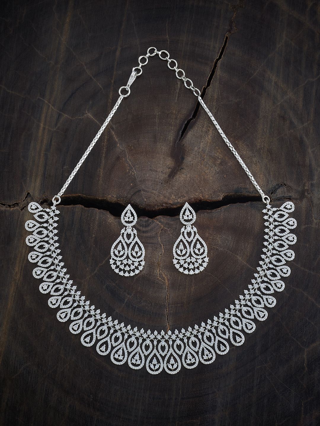 

Kushal's Fashion Jewellery Gold Plated Cubic Zirconia Studded Jewellery Set, Silver