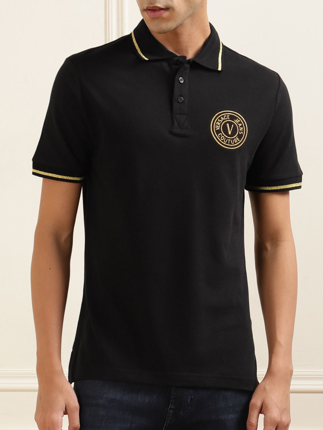 

Versace Jeans Couture Men Polo Collar Applique T-shirt, Black