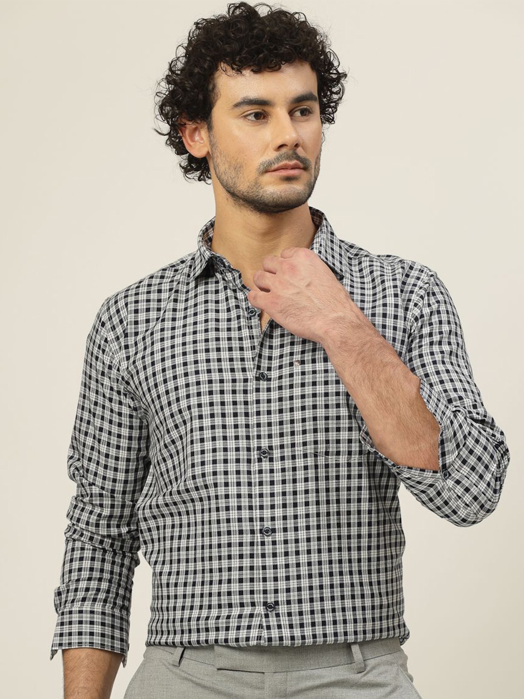 

JADEBERRY Men Classic Slim Fit Opaque Checked Casual Shirt, Blue