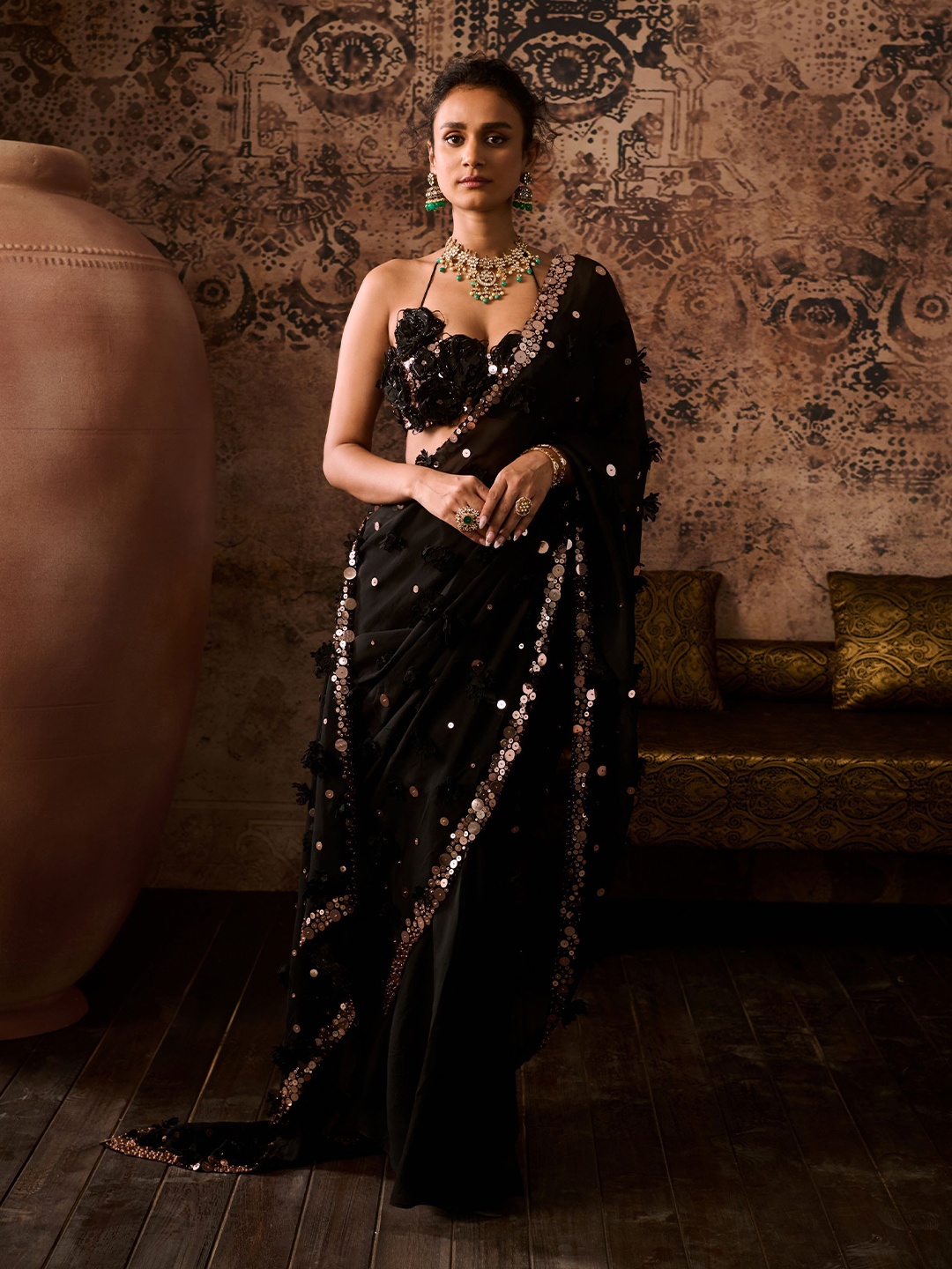 

Masumi Mewawalla Embellished Sequinned Organza Saree, Black