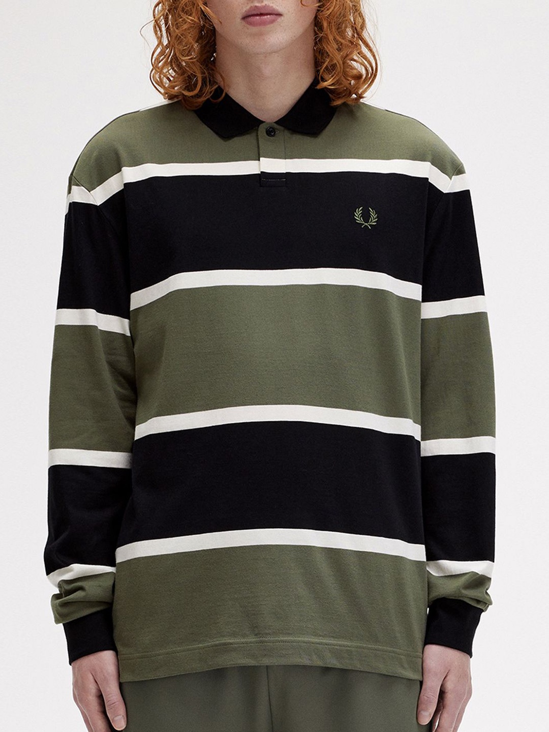 

Fred Perry Men Striped Polo Collar Applique T-shirt, Green