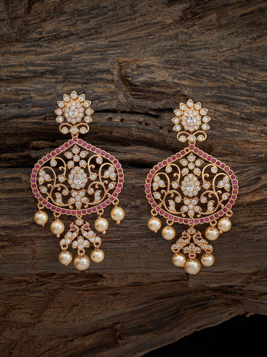 

Kushal's Fashion Jewellery Gold Plated Contemporary Cubic Zirconia Studded Drop Earrings, Red