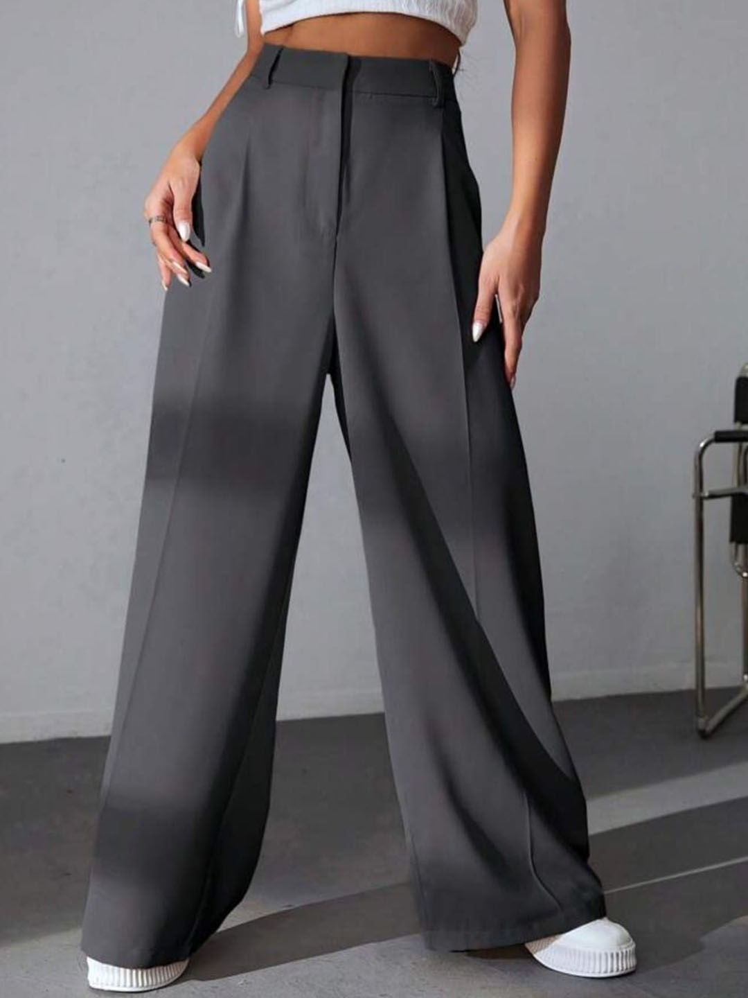 

Next One Women Grey Pleated Korean Pants