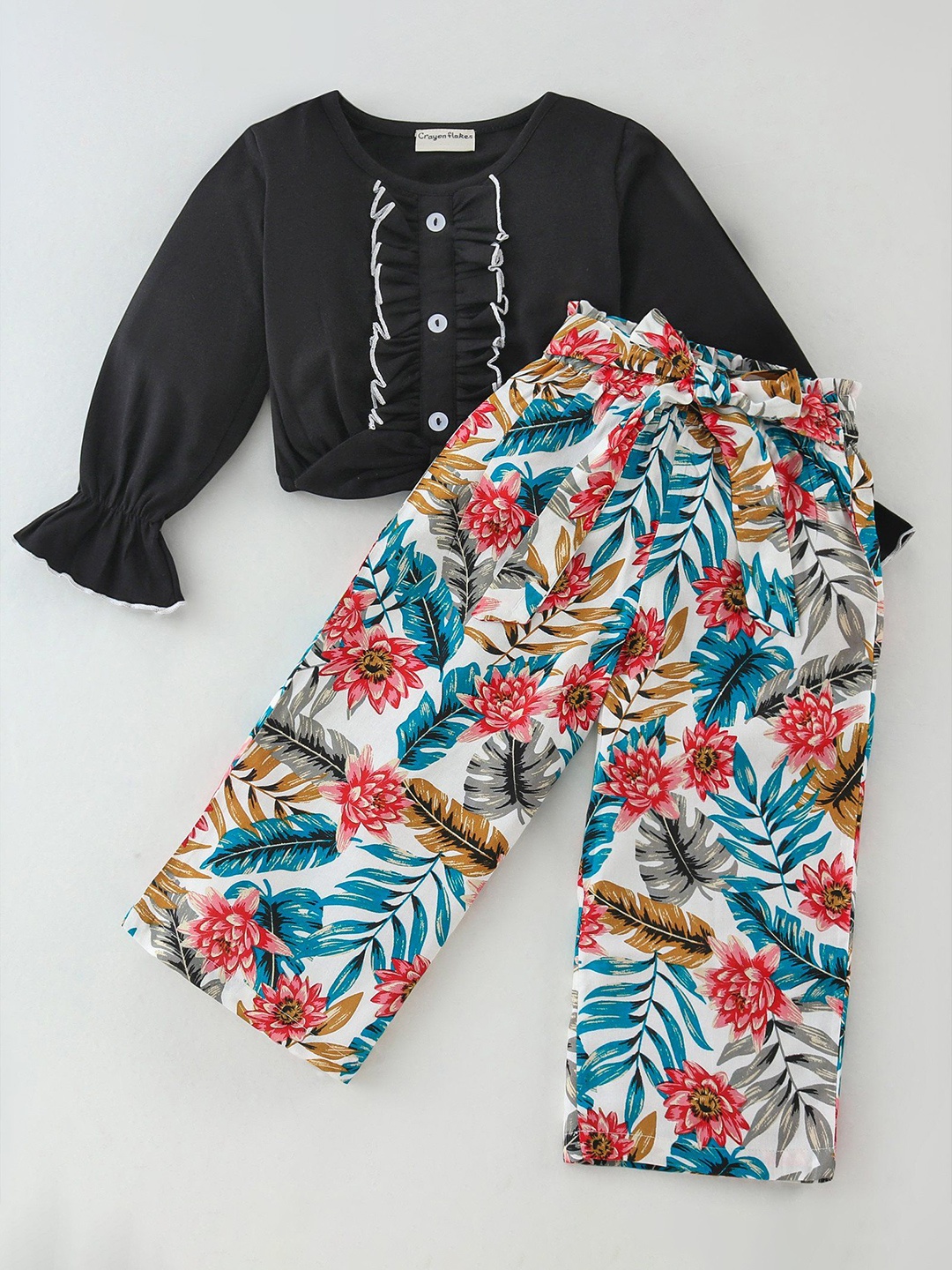 

CrayonFlakes Girls Top with Palazzos, Black
