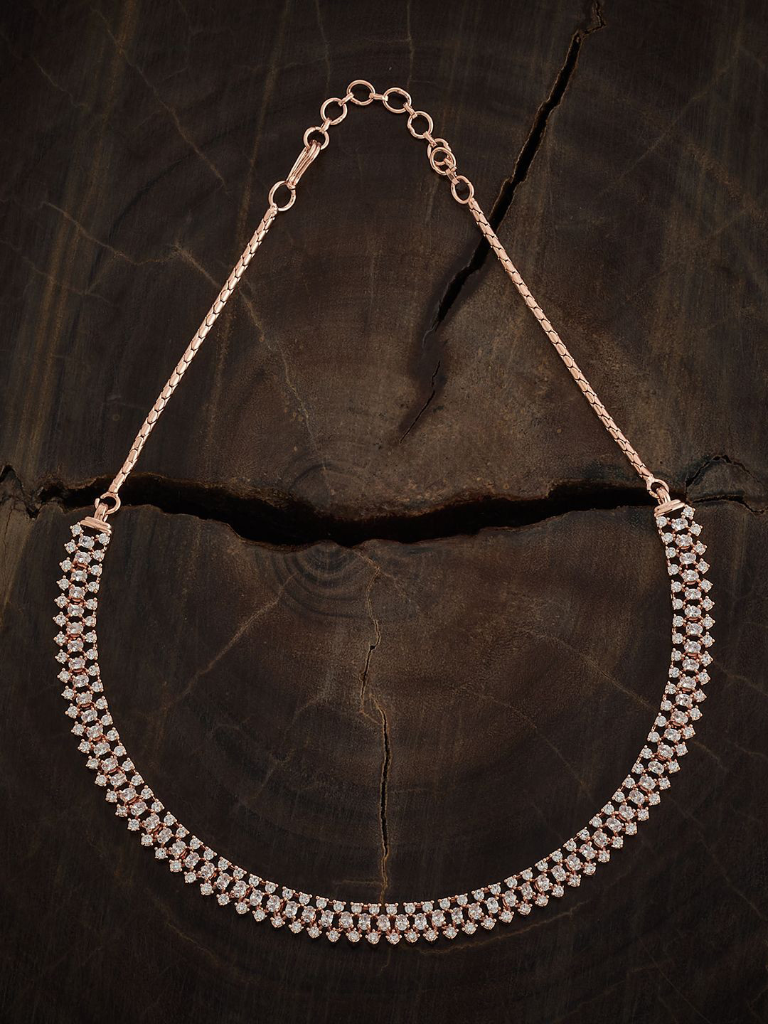 

Kushal's Fashion Jewellery Copper Rose Gold-Plated Cubic Zirconia Studded Minimal Necklace