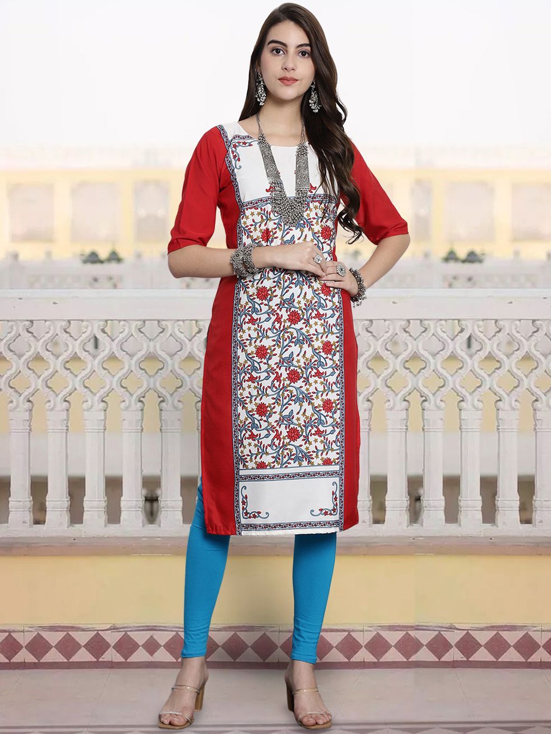 

7Threads Women Ethnic Motifs Printed Sequinned Floral Crepe Kurta, Multi