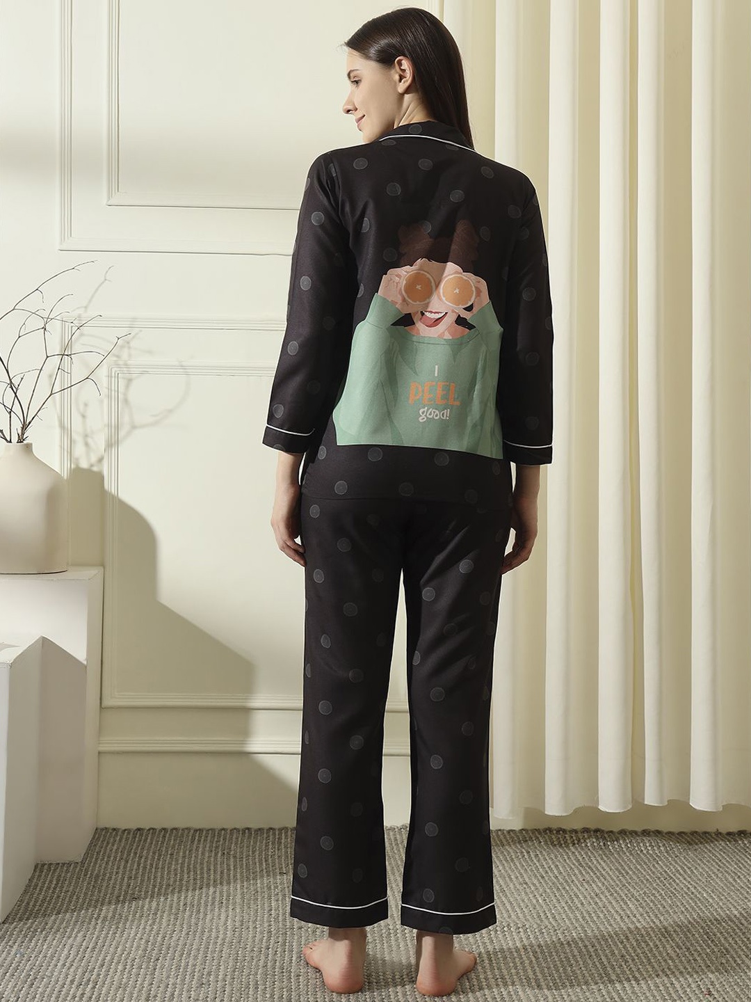 

House of Comfort Women Printed Night suit, Black