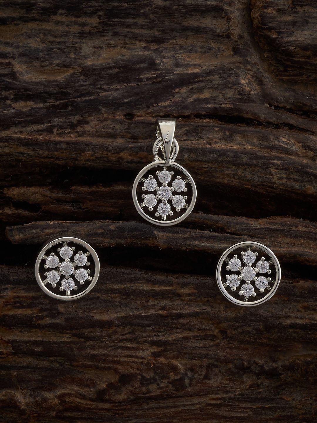 

Kushal's Fashion Jewellery Rhodium-Plated Cubic Zirconia Studded Pendant Set, Silver