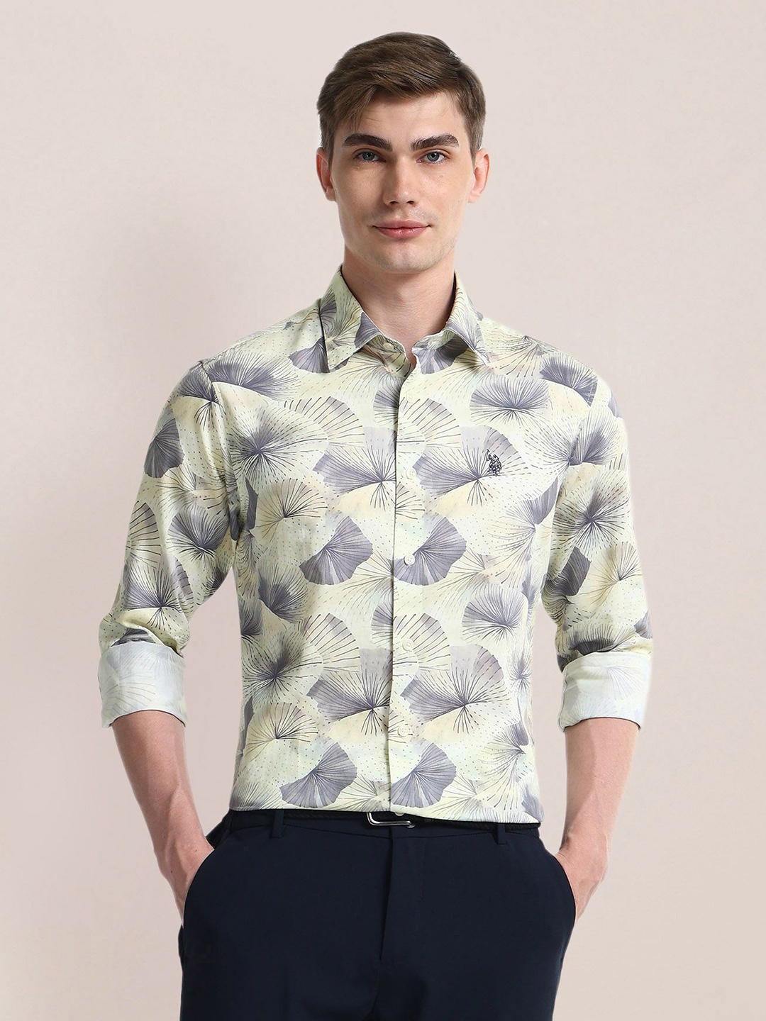 

U.S. Polo Assn. Men Classic Opaque Printed Casual Shirt, Green