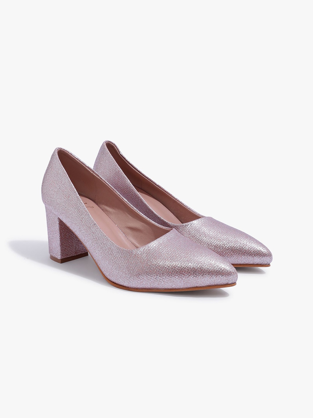 

Carlton London Women Textured Party Block Heels Pumps, Rose gold