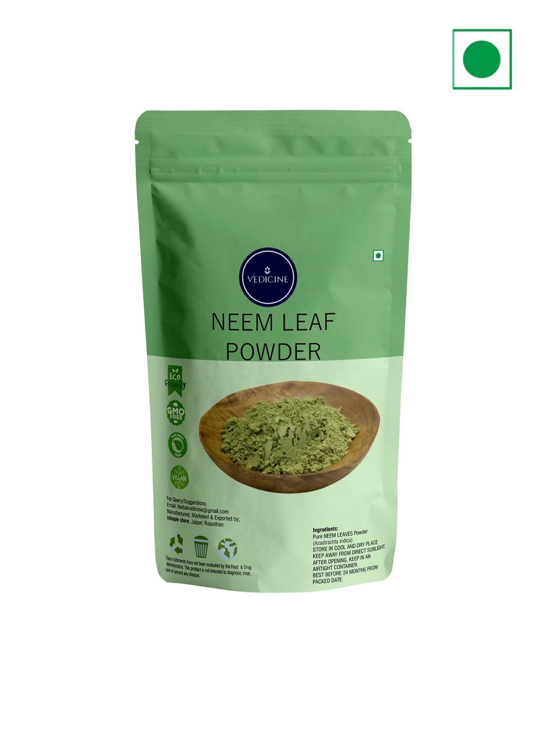 

VEDICINE Neem Leaf Anti-Bacterial & Anti-Inflammatory Powder Face Pack- 100g, Green