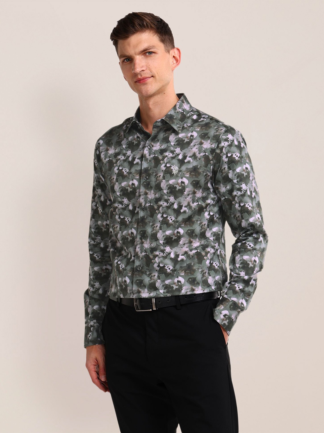 

U.S. Polo Assn. Men Classic Floral Opaque Printed Casual Shirt, Green
