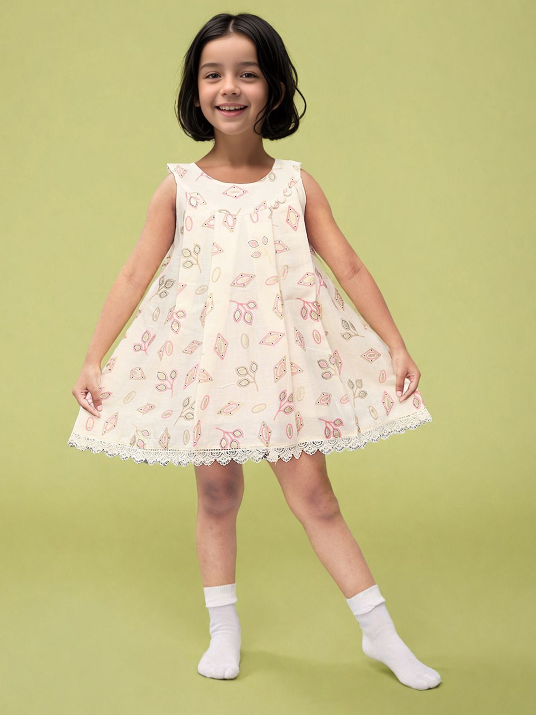 

Toonyport Girls Floral Printed A-Line Dress, Beige