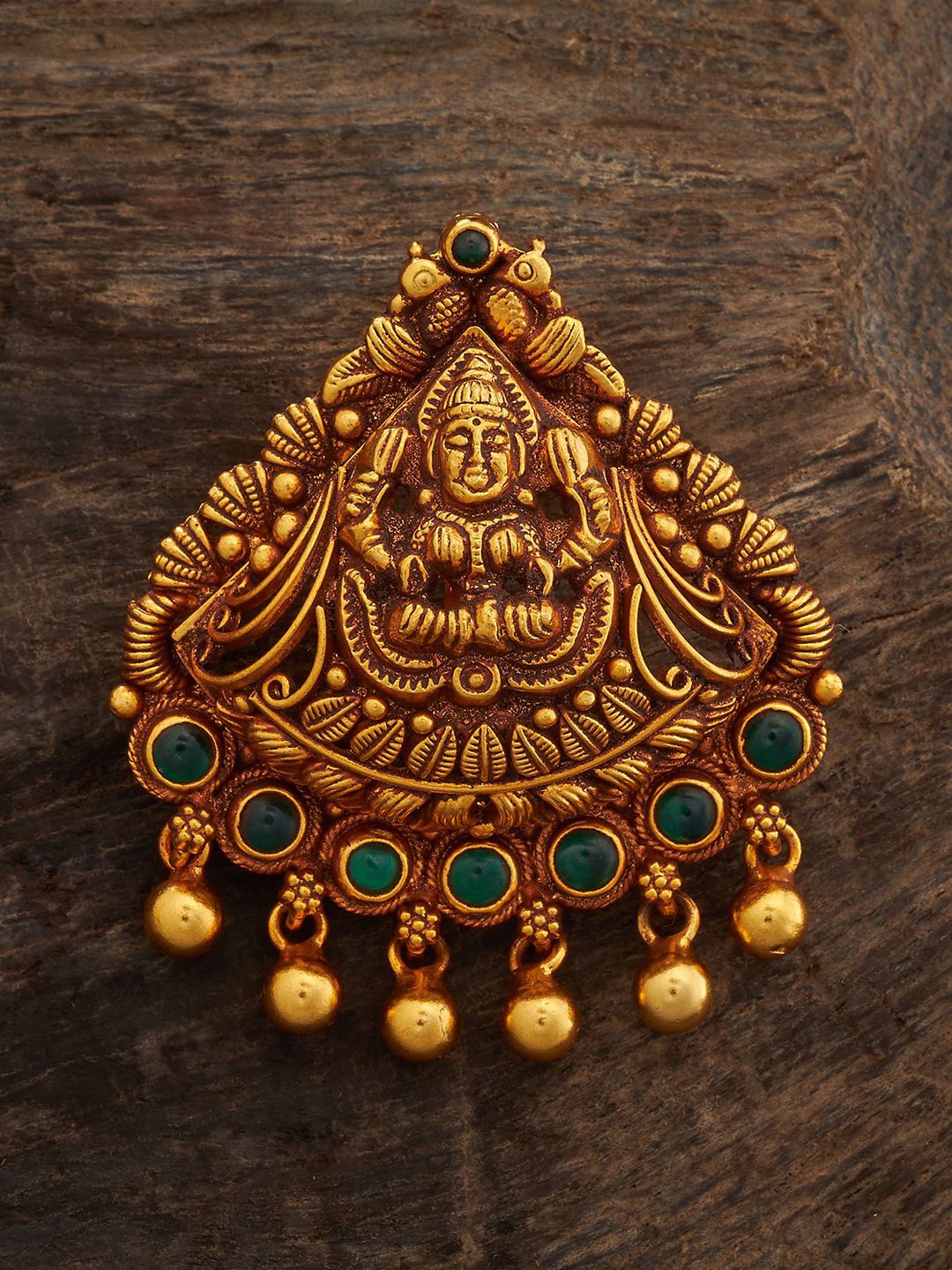 

Kushal's Fashion Jewellery 92.5 Pure Silver Gold-Plated Stones Studded Temple Pendant