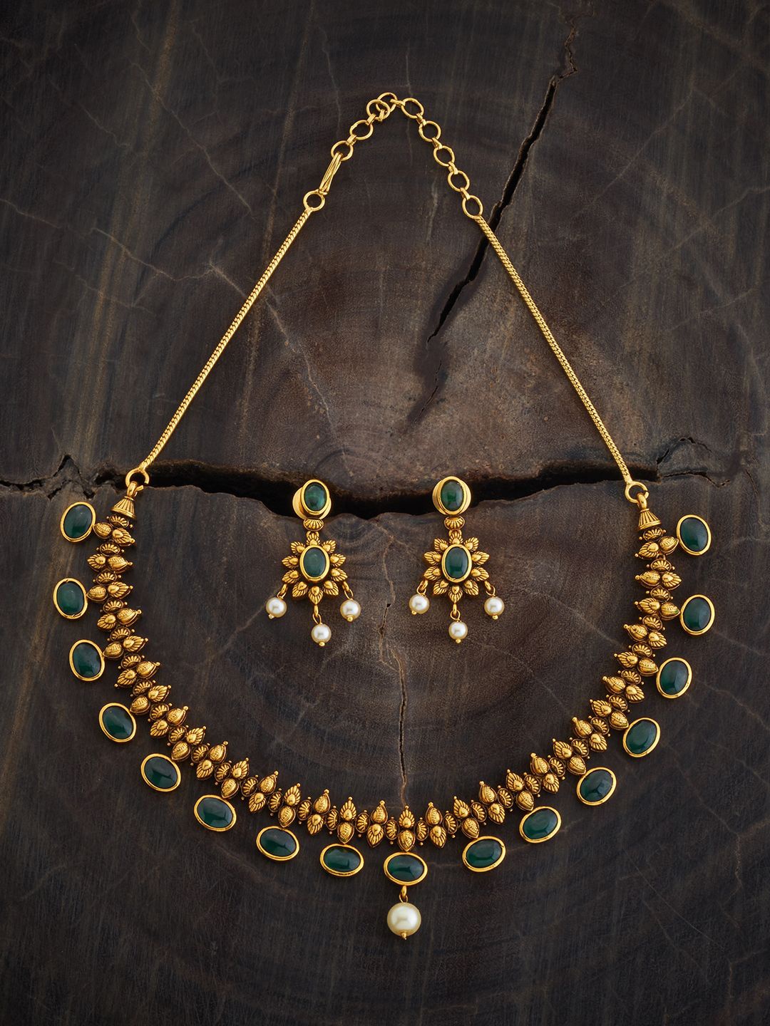 

Kushal's Fashion Jewellery Gold-Plated Antique Stone Studded Jewellery Set